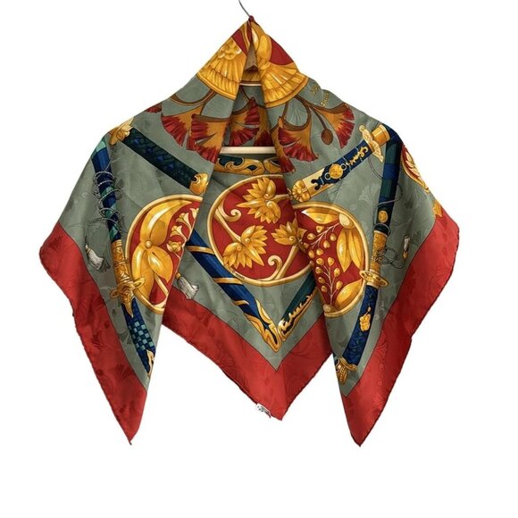 Auth HERMES Carre 90 - Green Yellow Multi Scarf - Picture 1 of 4